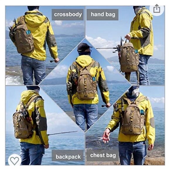 NWT Plussino Brown Hiking Fishing Tackle Bag Gear Backpack‎ Sling bag waterproof - Picture 4 of 6